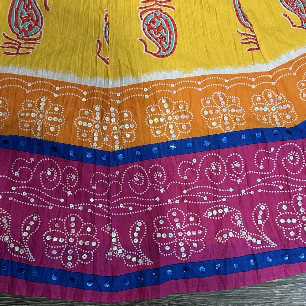 Nygard Womens Maxi Skirt Sequin Beaded Tropical Art To Wear Size 16 Vacation